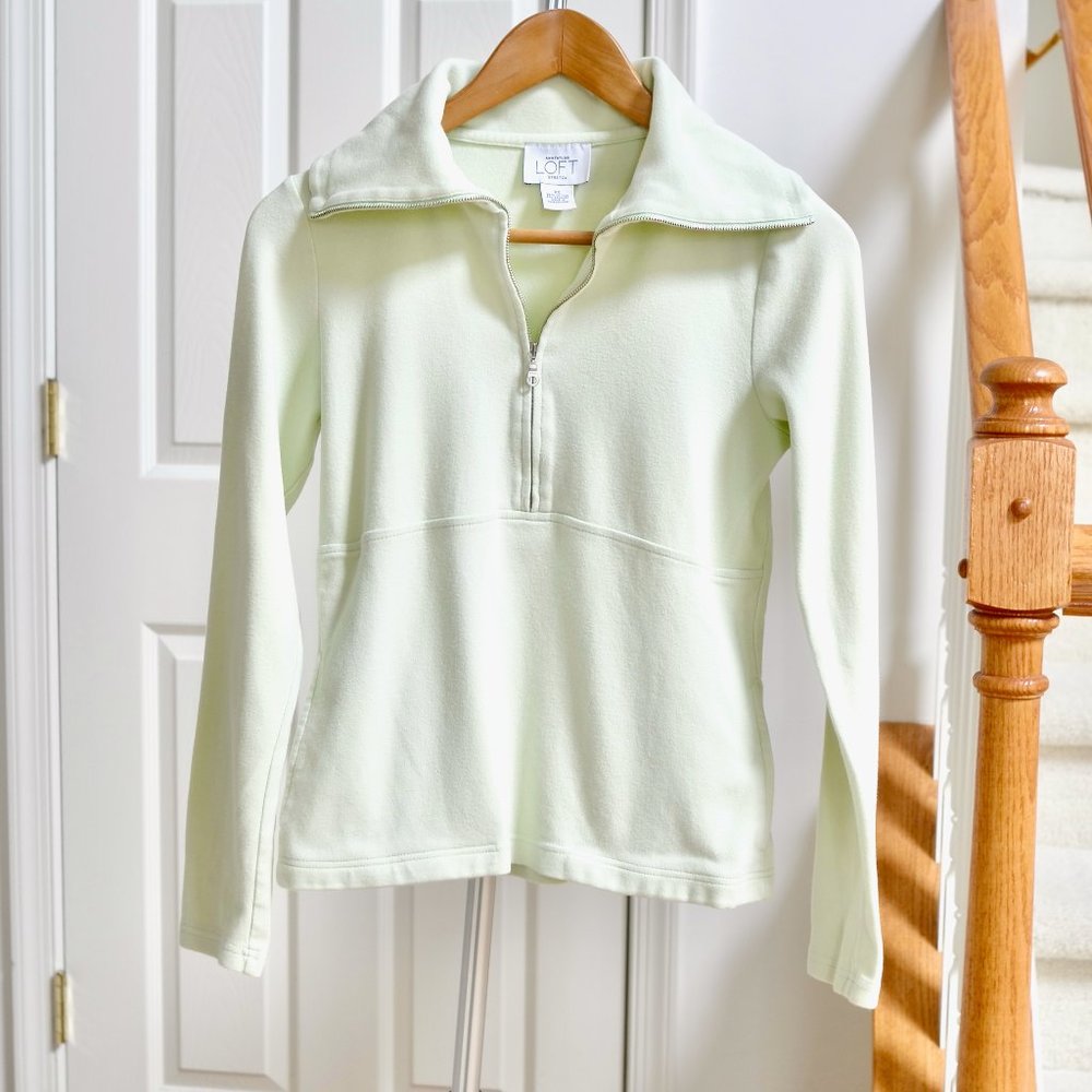 Ann Taylor LOFT Women's Half Zip High Collar Light Green Cotton Blend Sweater XS